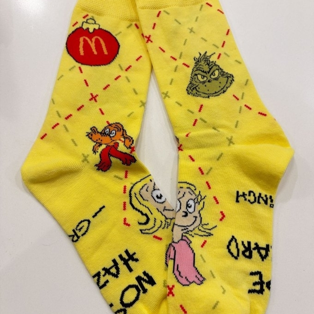 3 PAIR!!!  Yellow McDonald's Grinch Socks